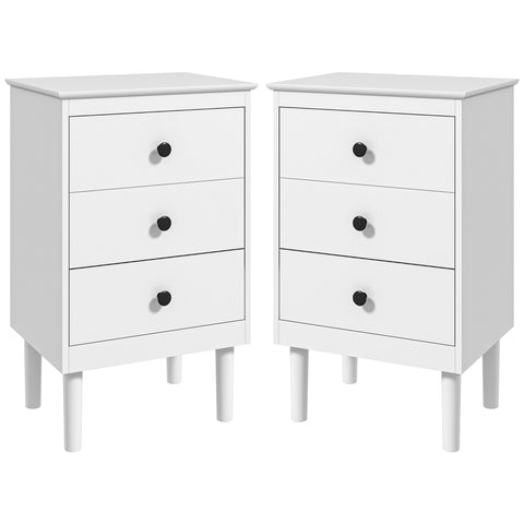 HOMCOM Set of Two Three-Drawer Bedside Tables - White