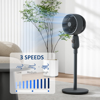 HOMCOM Pedestal Fan, Powerful Air Circulator, 12 Inch Floor Standing Fan with 3 Speed Settings, Oscillating Function for Bedroom, Home and Office, Grey