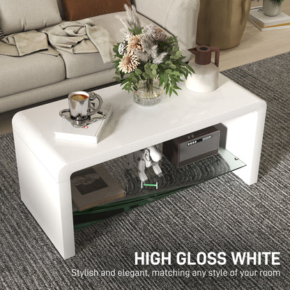 HOMCOM Curved Two-Tier Coffee Table - High Gloss White