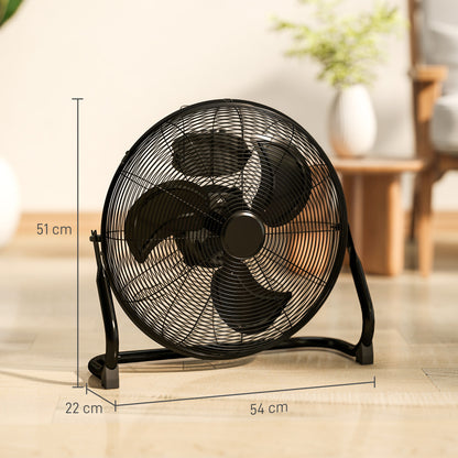 HOMCOM 20" Metal Floor Fan with Tilting, High Velocity, 3 Speed, Portable Gym Fan for Home Office, Black