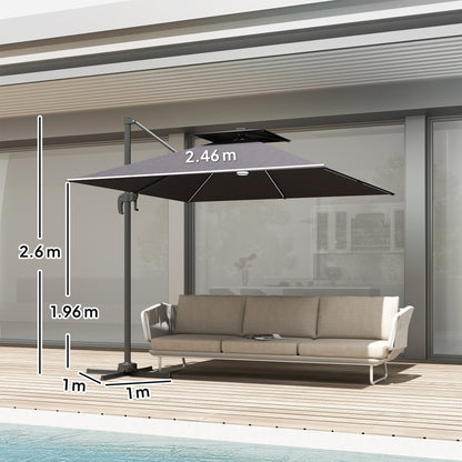 Outsunny 2.5m Cantilever Parasol with Solar Powered LED Lights, 360¡ Rotation, Tilt Adjustment, Crank Handle, Dark Grey