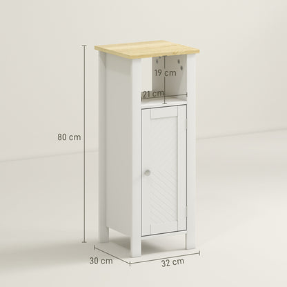 kleankin Slim Bathroom Storage Unit with Open Shelf, Bathroom Storage Cabinet with Adjustable Shelf, 32 x 30 x 80 cm, White