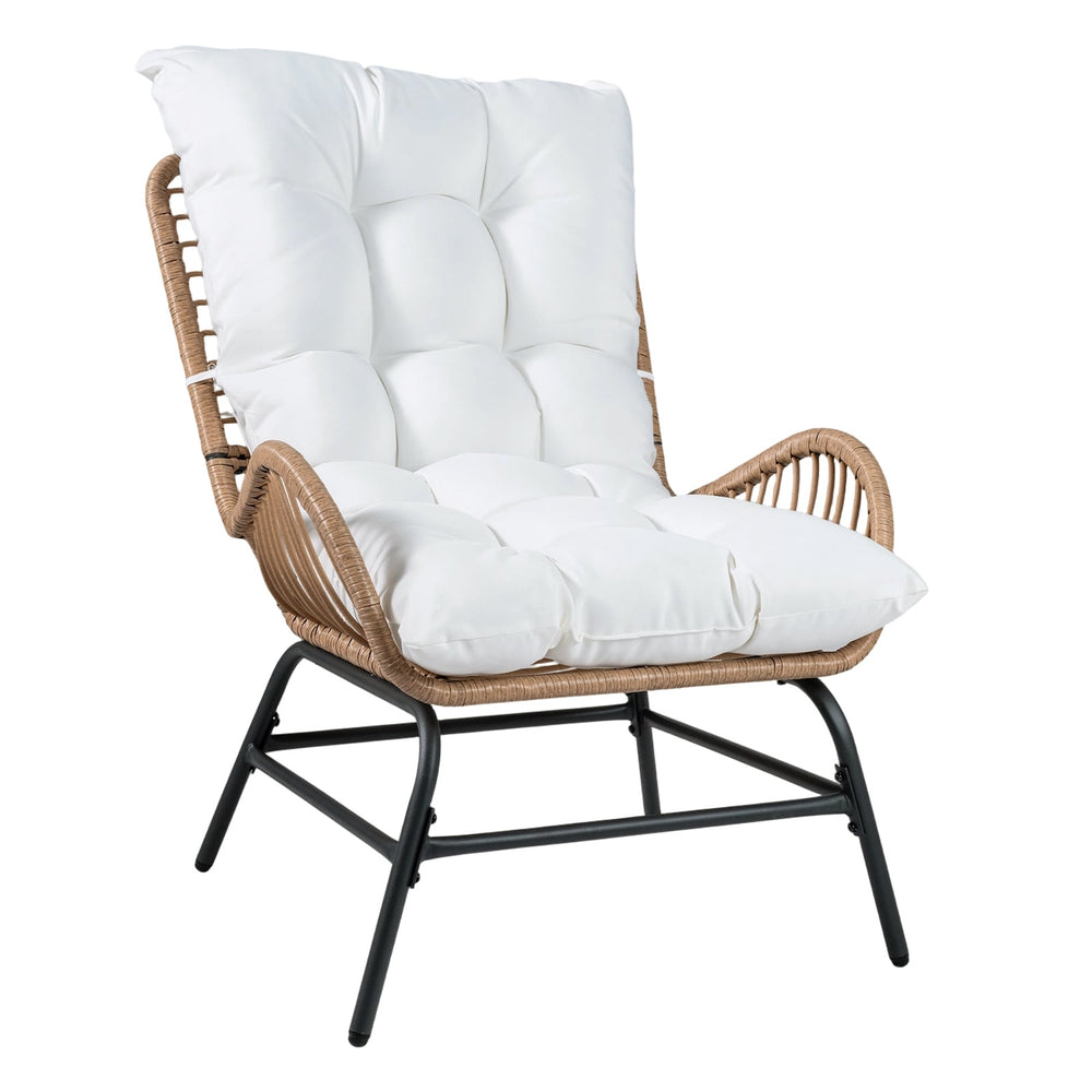 PE Rattan Leisure Chair with Cushion and Solid Metal Frame-White