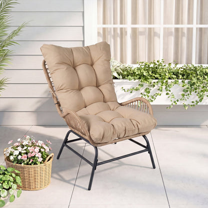 PE Rattan Leisure Chair with Cushion and Solid Metal Frame-Yellow