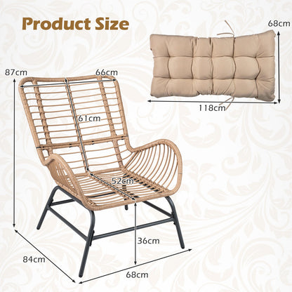 PE Rattan Leisure Chair with Cushion and Solid Metal Frame-Yellow