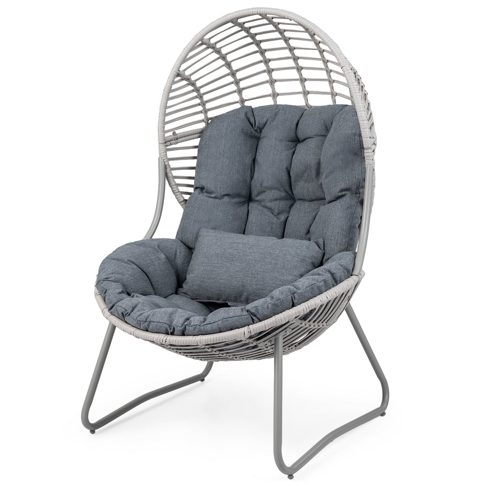 PE Wicker Egg Chair with Removable Seat and Back Cushion for Indoor Outdoor-grey