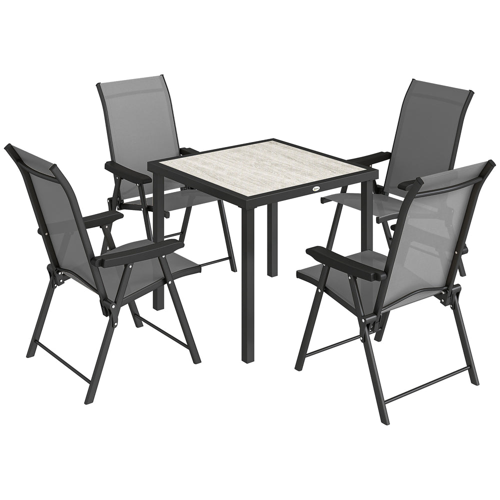 Outsunny 5 Pieces Outdoor Dining Set, Garden Dining Set for 4 with Square Table and Folding Chairs, Grey
