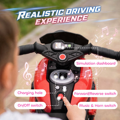 AIYAPLAY Kids Electric Motorcycle Ride-On Toy, 3-Wheel Battery-Operated Motorbike with Horn, Toddler Ride On Bike, Red