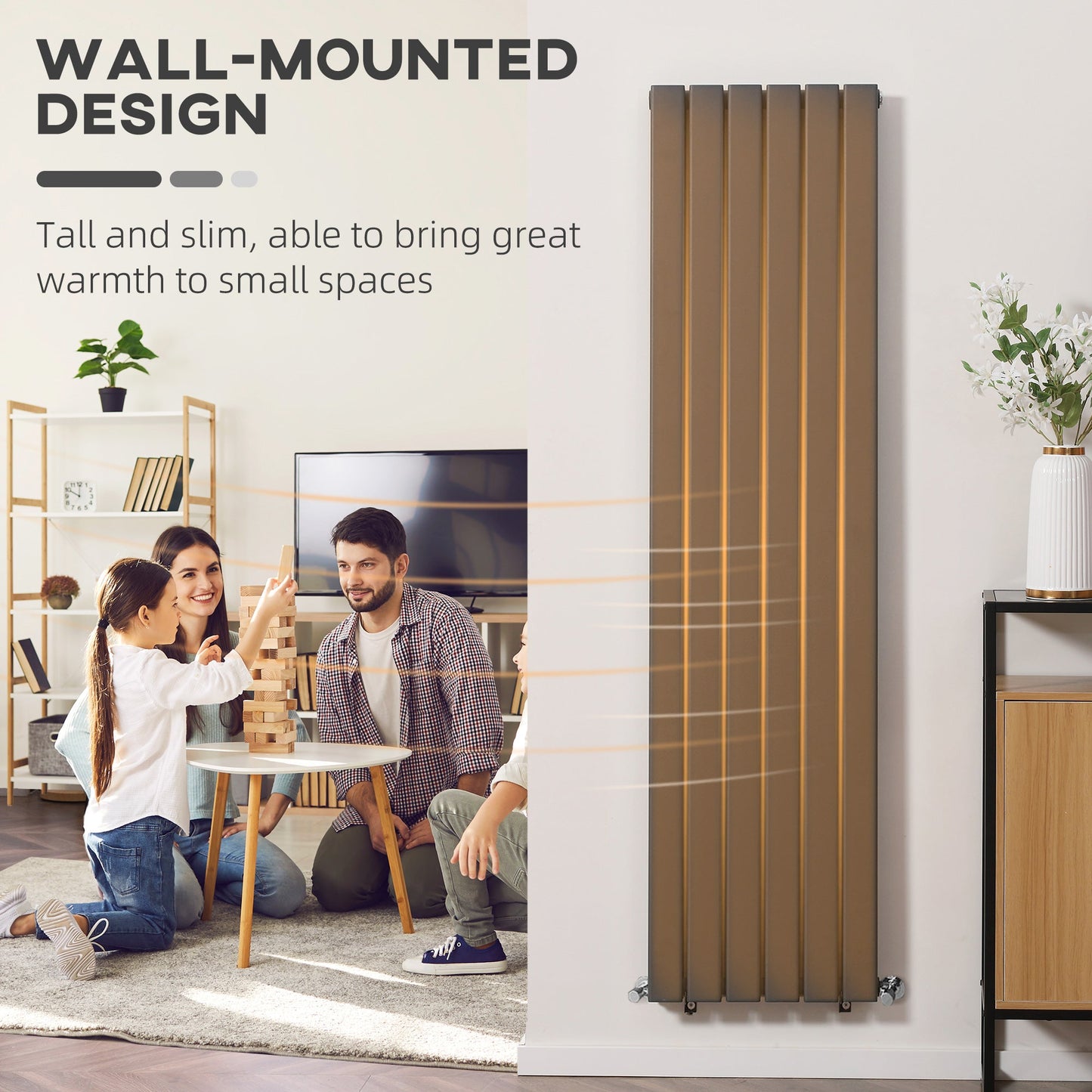 HOMCOM 456 x 1800 mm Double Panel Vertical Designer Radiator, Centralised Space Heater, Wall-mounted Heater Water-filled Heat, for Bedroom, Home Office, Grey