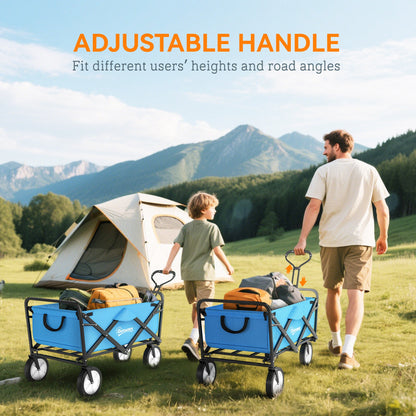Outsunny 90L Festival Trolley on Wheels, Folding Camping Trolley Cart with Adjustable Handle, Portable for Outdoor, Garden, Shopping, Fishing, Blue