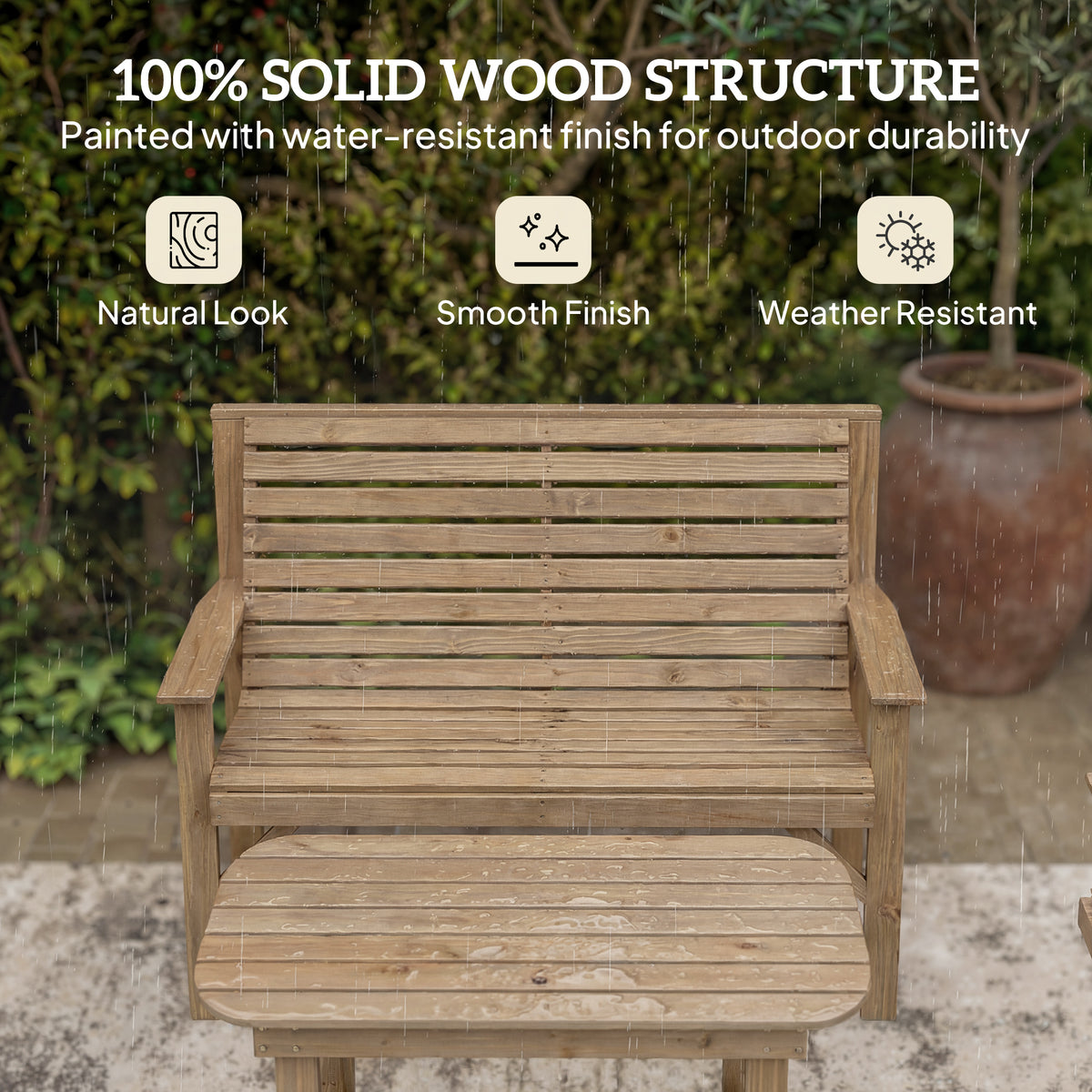 Outsunny 4 Piece Wooden Garden Furniture Set, Outdoor Garden Sofa Set with 2 Armchairs, Loveseat and Coffee Table, Natural Wood