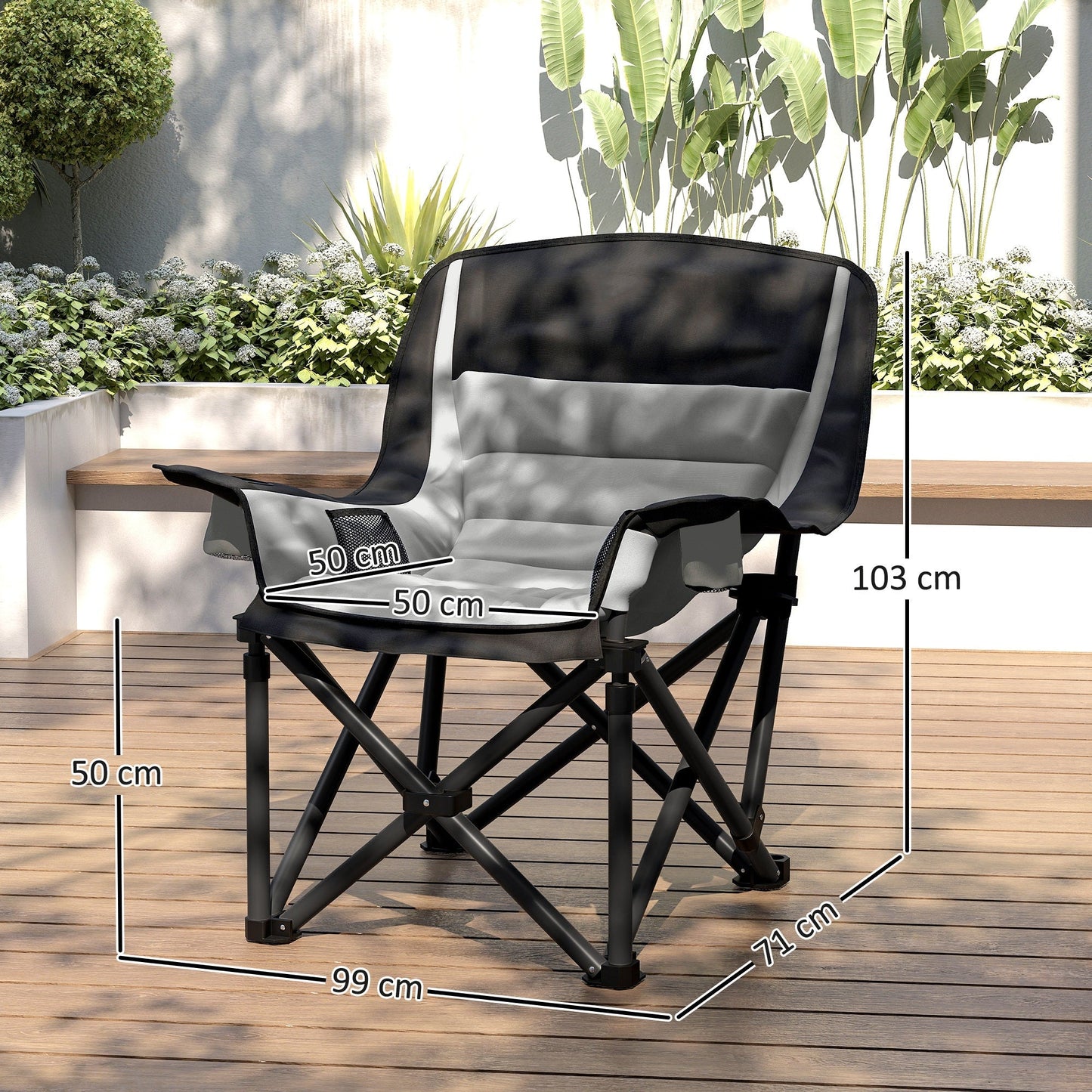Outsunny Portable Padded Camping Chair, with Bag - Black/Grey