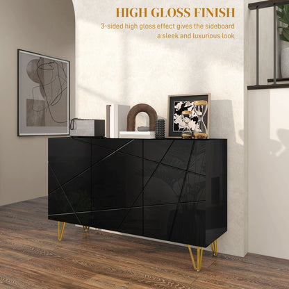 HOMCOM Modern Luxe High Gloss Sideboard, with Hairpin Legs - Black