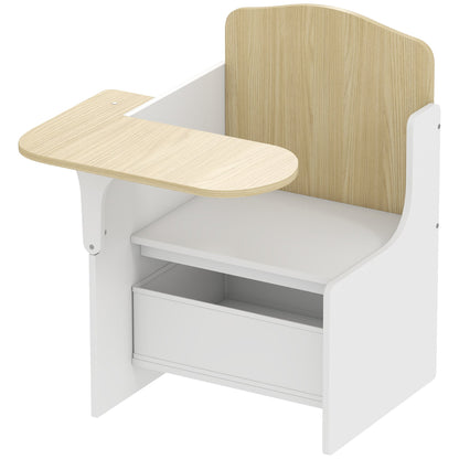 AIYAPLAY Kids Table and Chair Set, Children Desk and Chair with Storage Bins for Playing, Reading, Painting, for Ages 3-5, White