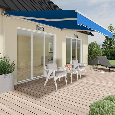 8ft-10ft Retractable Patio Awning Blue Manual Shelter