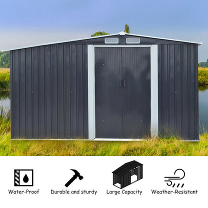 10.8 ft H Steel Garden Storage Bike Shed with Gable Roof Top Air Circulation Design