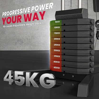 HOMCOM Multi-Exercise Gym Station, with 45kg Weight Stack, for Full Body Workout