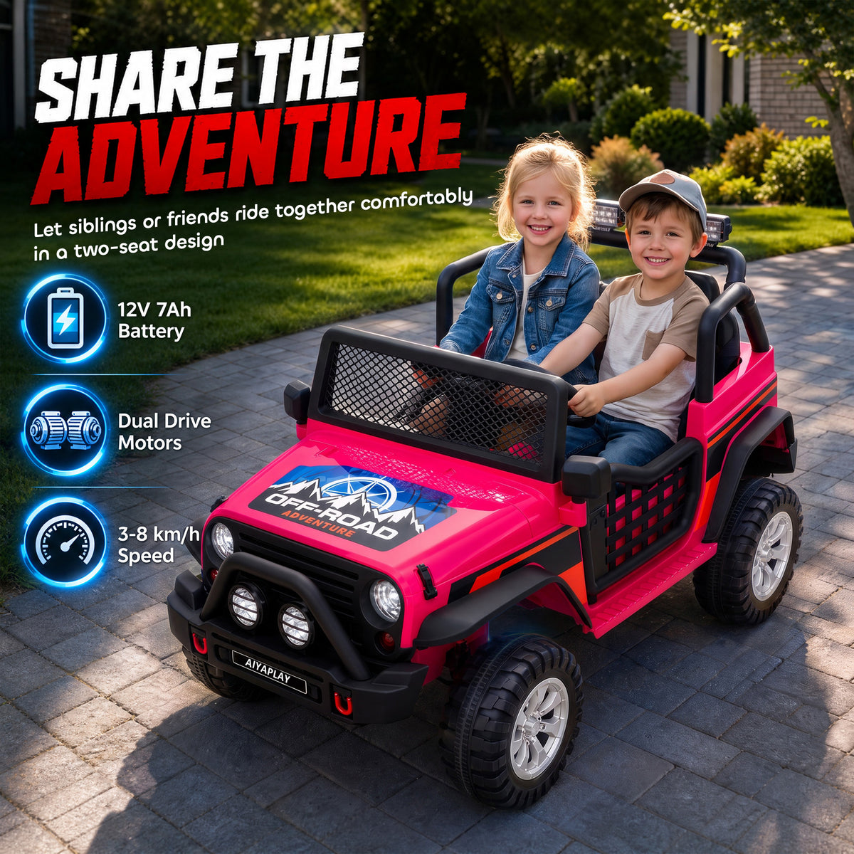 AIYAPLAY 12V Kids Electric Ride on Car with 2 Motors, Remote Control, Soft Start, Four-Wheel Suspension, Seat Belt