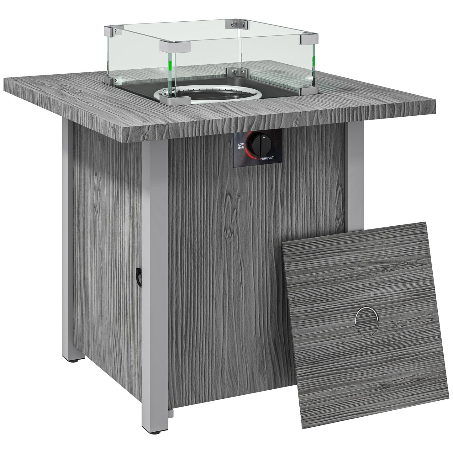 Outsunny 50,000 BTU Gas Fire Pit Table, with Cover - Dark Grey