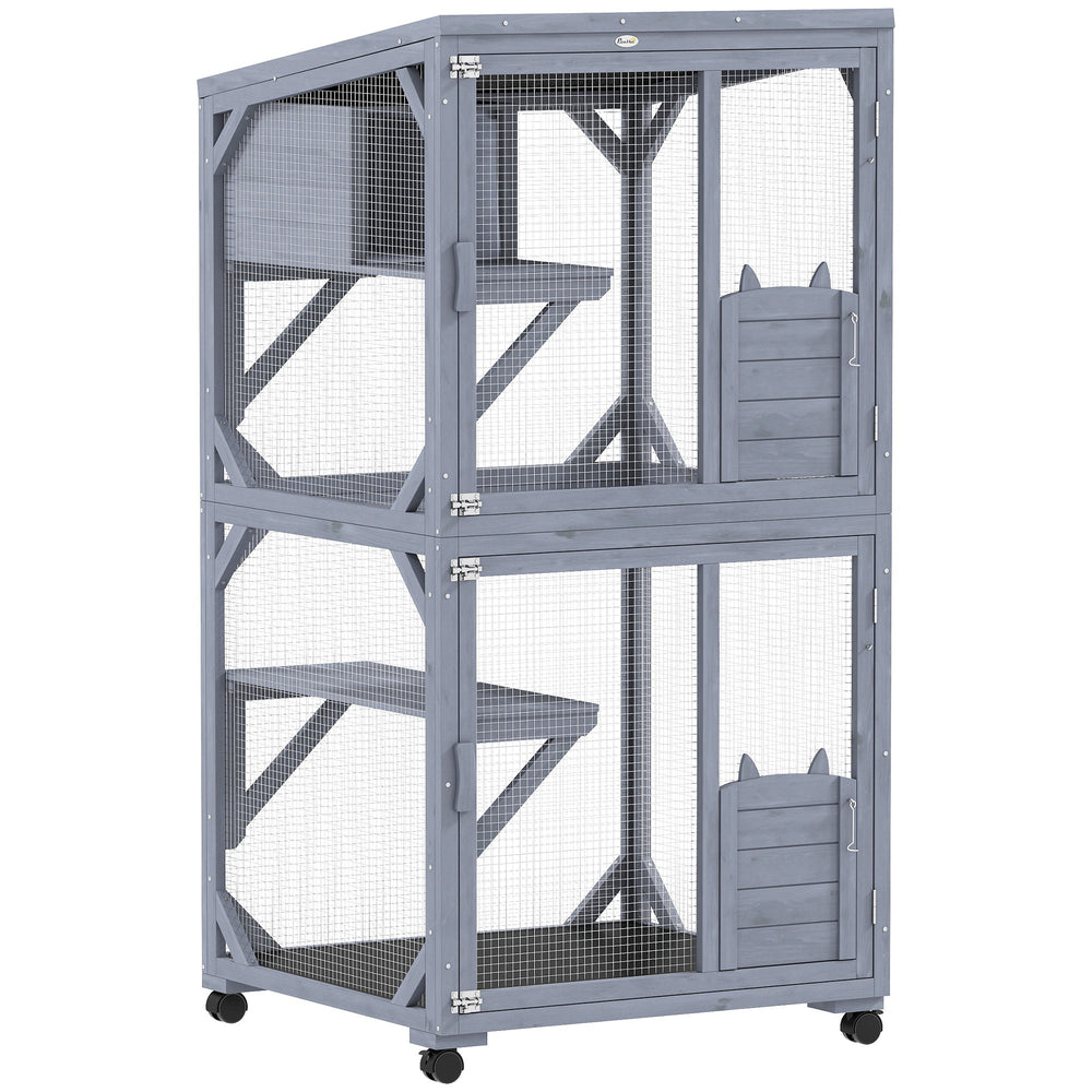 PawHut Movable Outdoor Catio with Resting Box, 3 Jumping Platforms, Waterproof Asphalt Roof for Outdoor Indoor