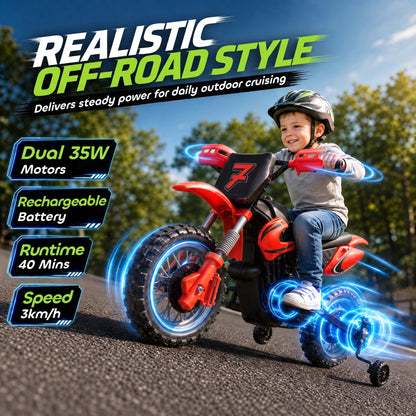 AIYAPLAY 12V Kids Electric Motorbike, Ride on Motorcycle with Dual Motors, Training Wheels, Rear Suspension for 3-6 Years, Red