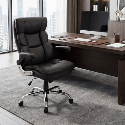 PU Leather Ergonomic Computer Desk Chair with Adjustable Height and Flip-up Armrests-Black