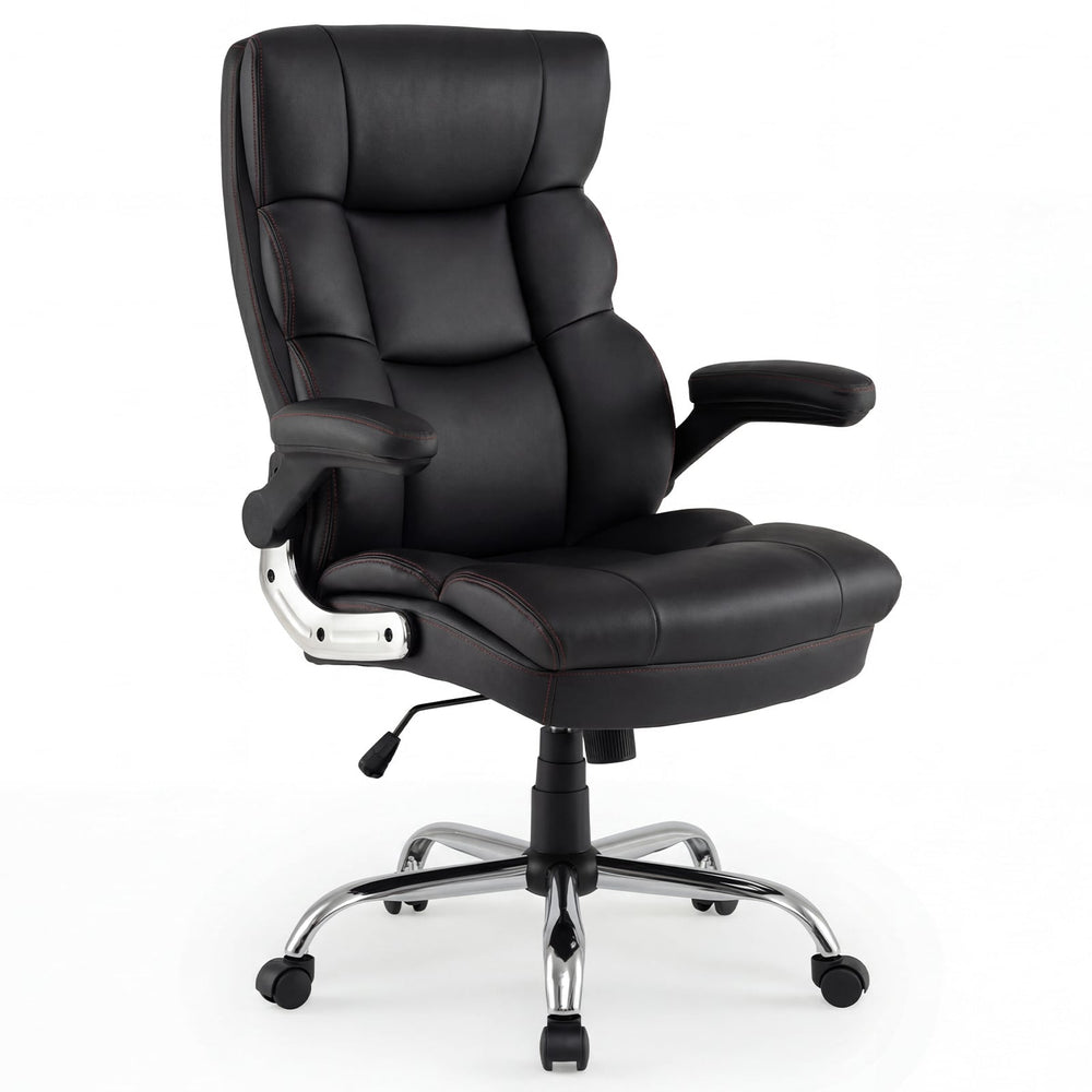 PU Leather Ergonomic Computer Desk Chair with Adjustable Height and Flip-up Armrests-Black