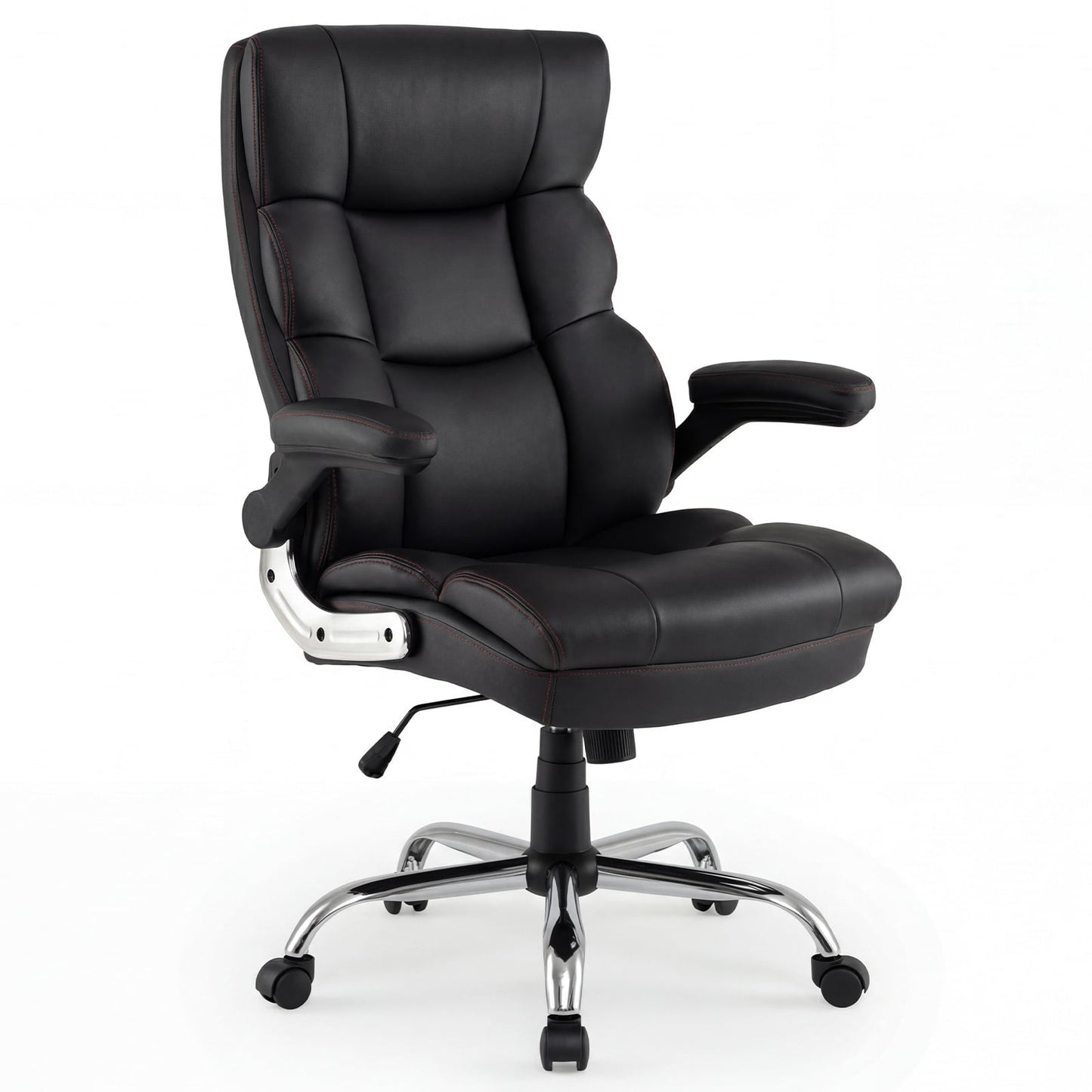 PU Leather Ergonomic Computer Desk Chair with Adjustable Height and Flip-up Armrests-Black