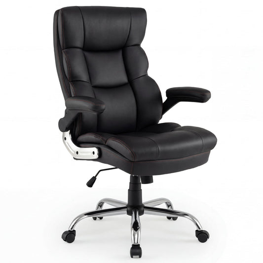PU Leather Ergonomic Computer Desk Chair with Adjustable Height and Flip-up Armrests-Black