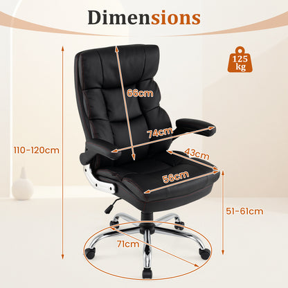 PU Leather Ergonomic Computer Desk Chair with Adjustable Height and Flip-up Armrests-Black