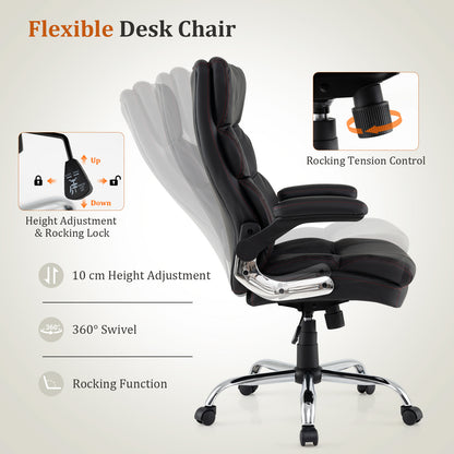 PU Leather Ergonomic Computer Desk Chair with Adjustable Height and Flip-up Armrests-Black