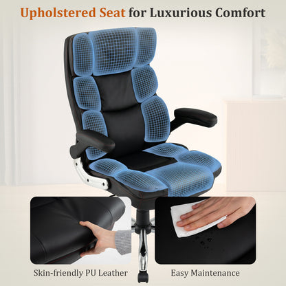 PU Leather Ergonomic Computer Desk Chair with Adjustable Height and Flip-up Armrests-Black