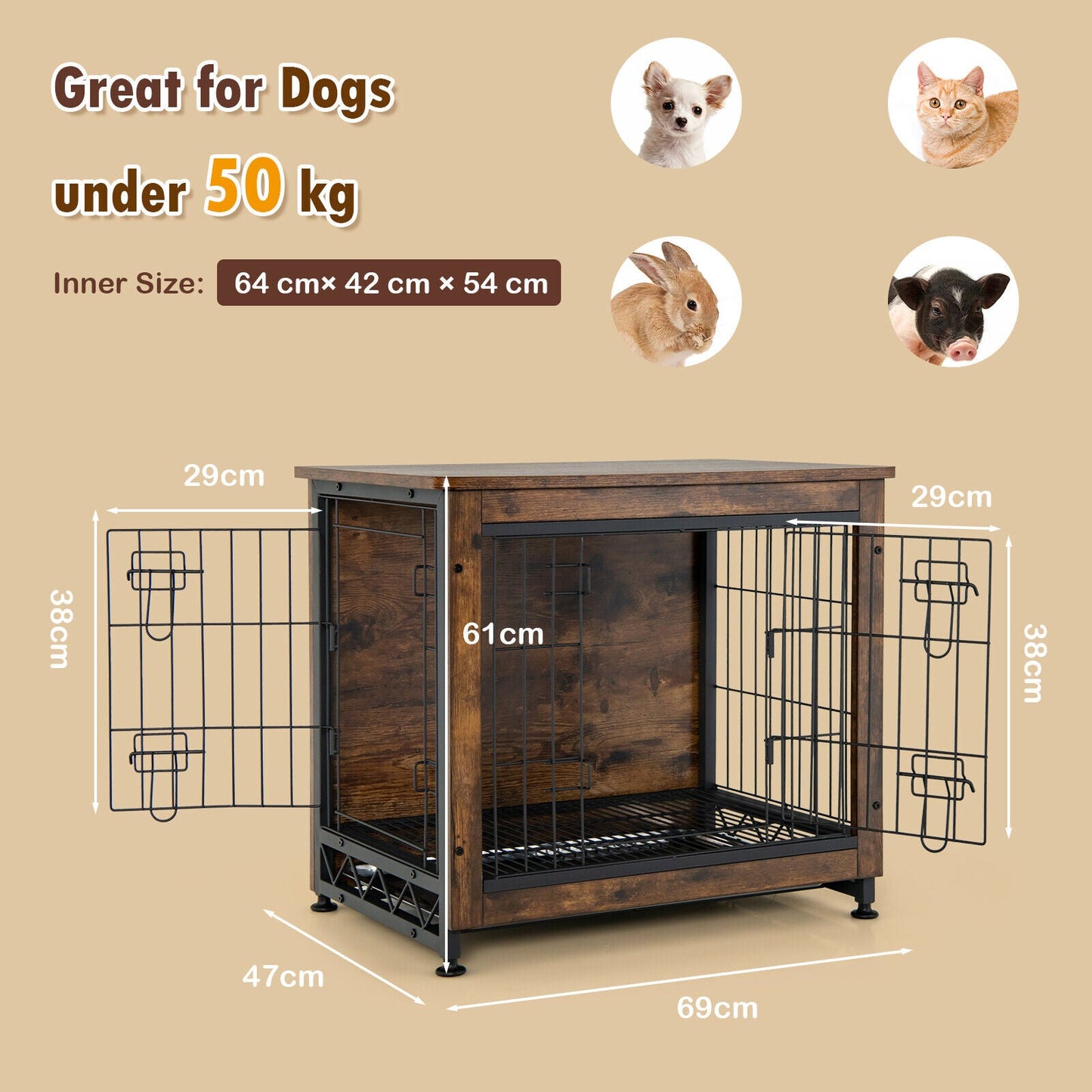 Furniture Style Dog Crate with Double Doors-Brown