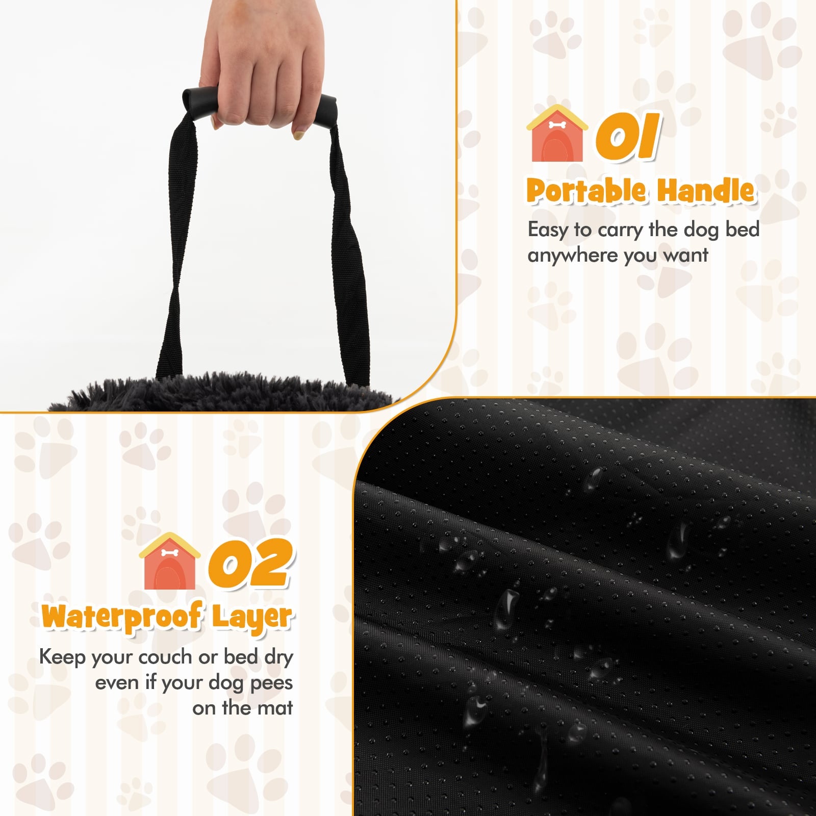 Fluffy Dog Mat Couch Cover Protector with Detachable Washable Cover and Anti-slip Bottom-Black-S