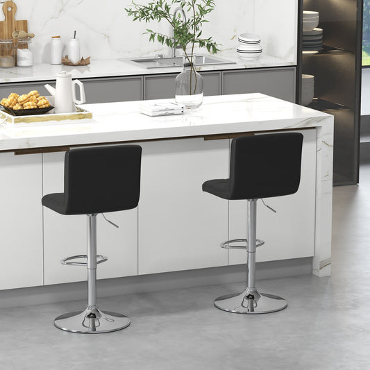 PU Leather Bar Chairs with Adjustable Height for Kitchen Island and Pub-Black
