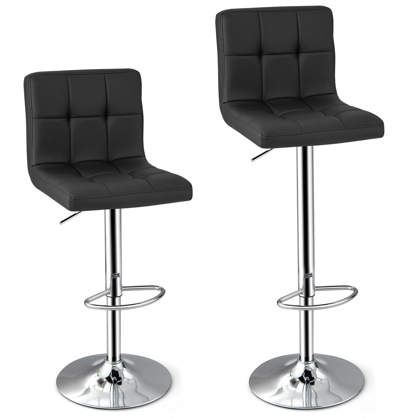 PU Leather Bar Chairs with Adjustable Height for Kitchen Island and Pub-Black