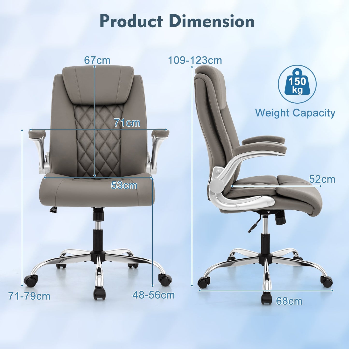 PU Leather Office Chair Height Adjustable Executive Chair with Headrest-Grey