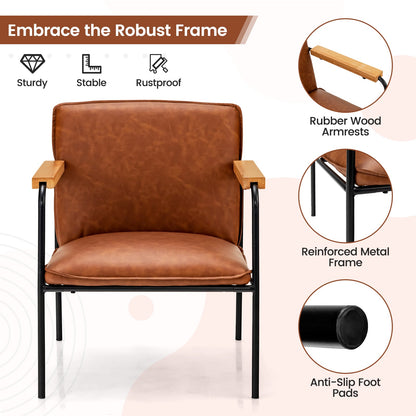PU Leather Accent Chair with Armrests Backrest and Seat Cushion-Camel