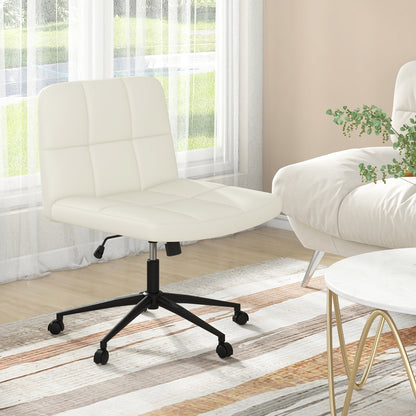 PU Leather Upholstered Cross-legged Office Chair with Wheels-Beige