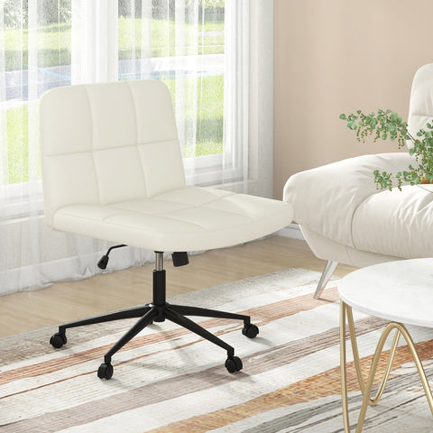 PU Leather Upholstered Cross-legged Office Chair with Wheels-Beige