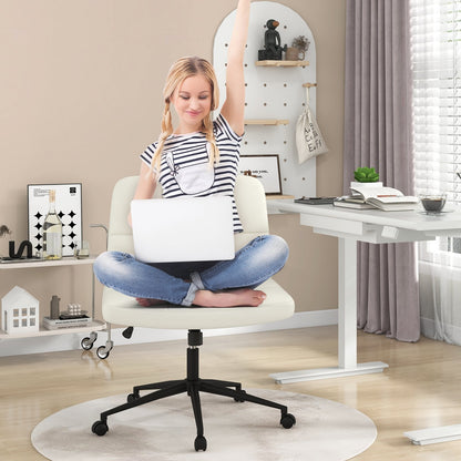 PU Leather Upholstered Cross-legged Office Chair with Wheels-Beige
