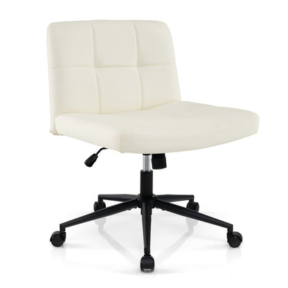 PU Leather Upholstered Cross-legged Office Chair with Wheels-Beige