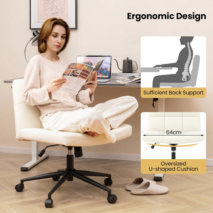 PU Leather Upholstered Cross-legged Office Chair with Wheels-Beige