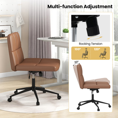 PU Leather Upholstered Cross-legged Office Chair with Wheels-Brown