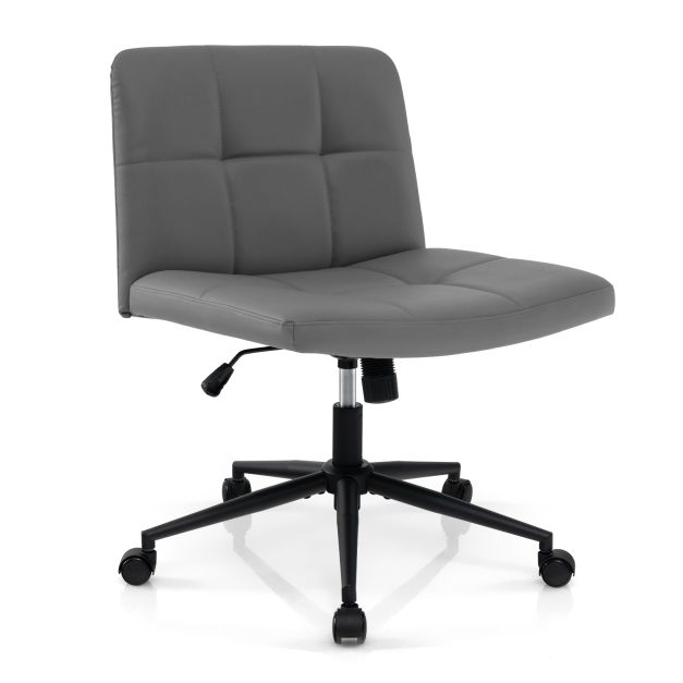 PU Leather Upholstered Cross-legged Office Chair with Wheels-Grey