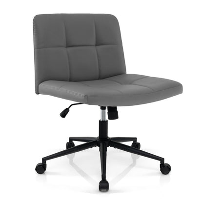 PU Leather Upholstered Cross-legged Office Chair with Wheels-Grey