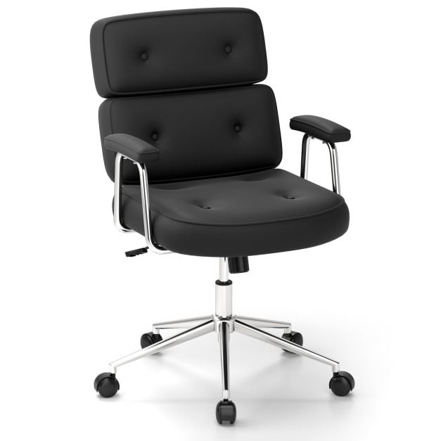 PU Leather Upholstered Desk Office Chair with Button Tufted Back-Black