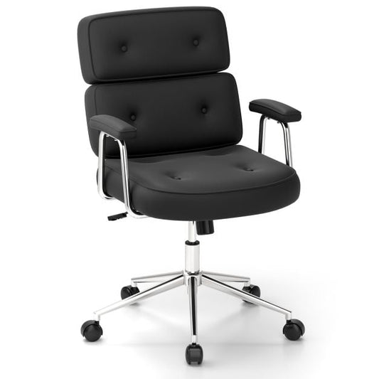 PU Leather Upholstered Desk Office Chair with Button Tufted Back-Black