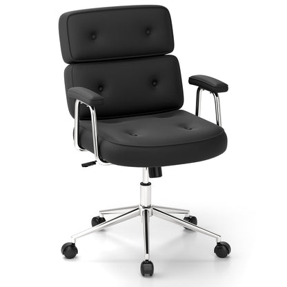 PU Leather Upholstered Office Chair with Button Tufted Back-Black