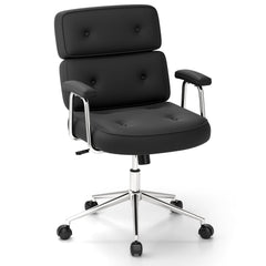 PU Leather Upholstered Office Chair with Button Tufted Back-Black